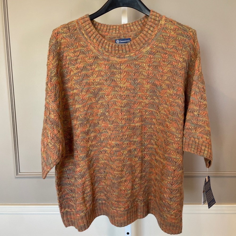 Democracy NWT 2X Sweater Chunky Knit Colorful Textured Knit 3/4 sleeve Crew Neck